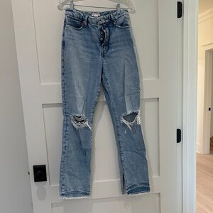 Good American Distressed Light Blue Straight Leg Jeans
